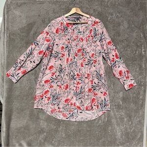 Roaman's Pink and Red Floral Blouse long shirt size 20 100% cotton